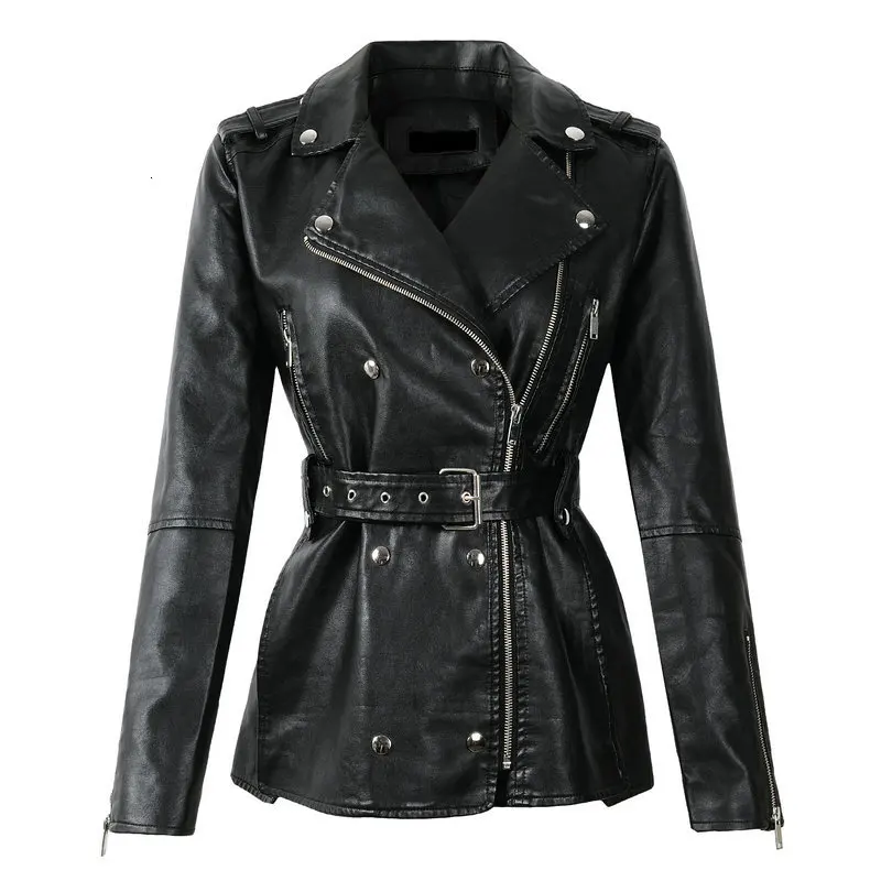 [EWQ] Осень-зима, женские Куртки из искусственной кожи в Корейском стиле, женские свободные черные байкерские Coats16N-a13 на молнии - Цвет: Black