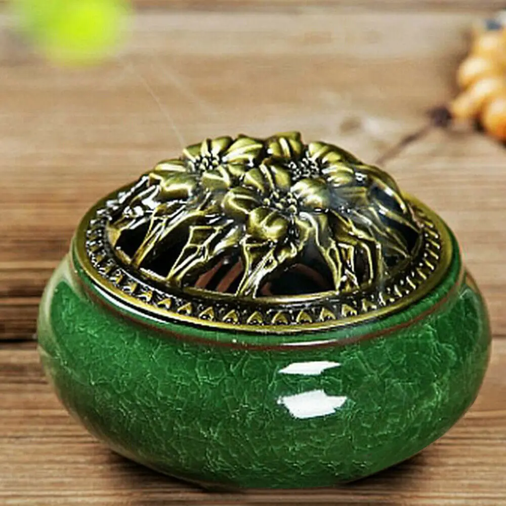 Ceramic Porcelain Alloy Cover Incense Burner Censer Coil Stick Holder