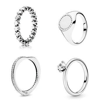 

Kakany Shigh quality Circle Stamp Ring Women's Love Heart Stackable Ring Heart Shape Shiny Arc Clear CZ Pure Simple Style
