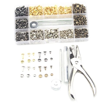 

360Pcs Leather Double Cap Rivet Tubular Metal Nail Fixing Tool Kit Craft Clothing Rivet Nail for Clothing