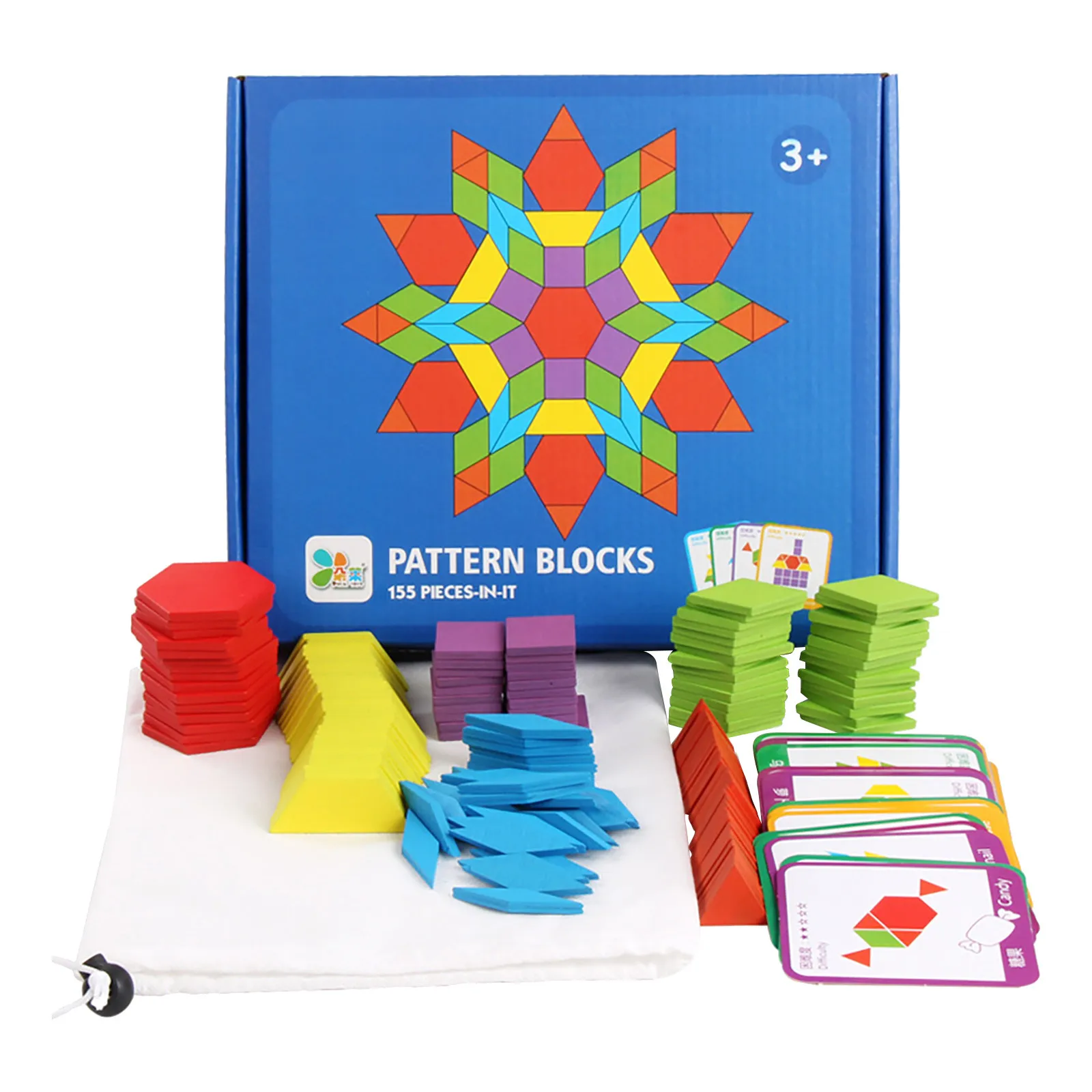 Набор деревянных блоков с рисунком Монтессори 155 шт. настольная геометрическая