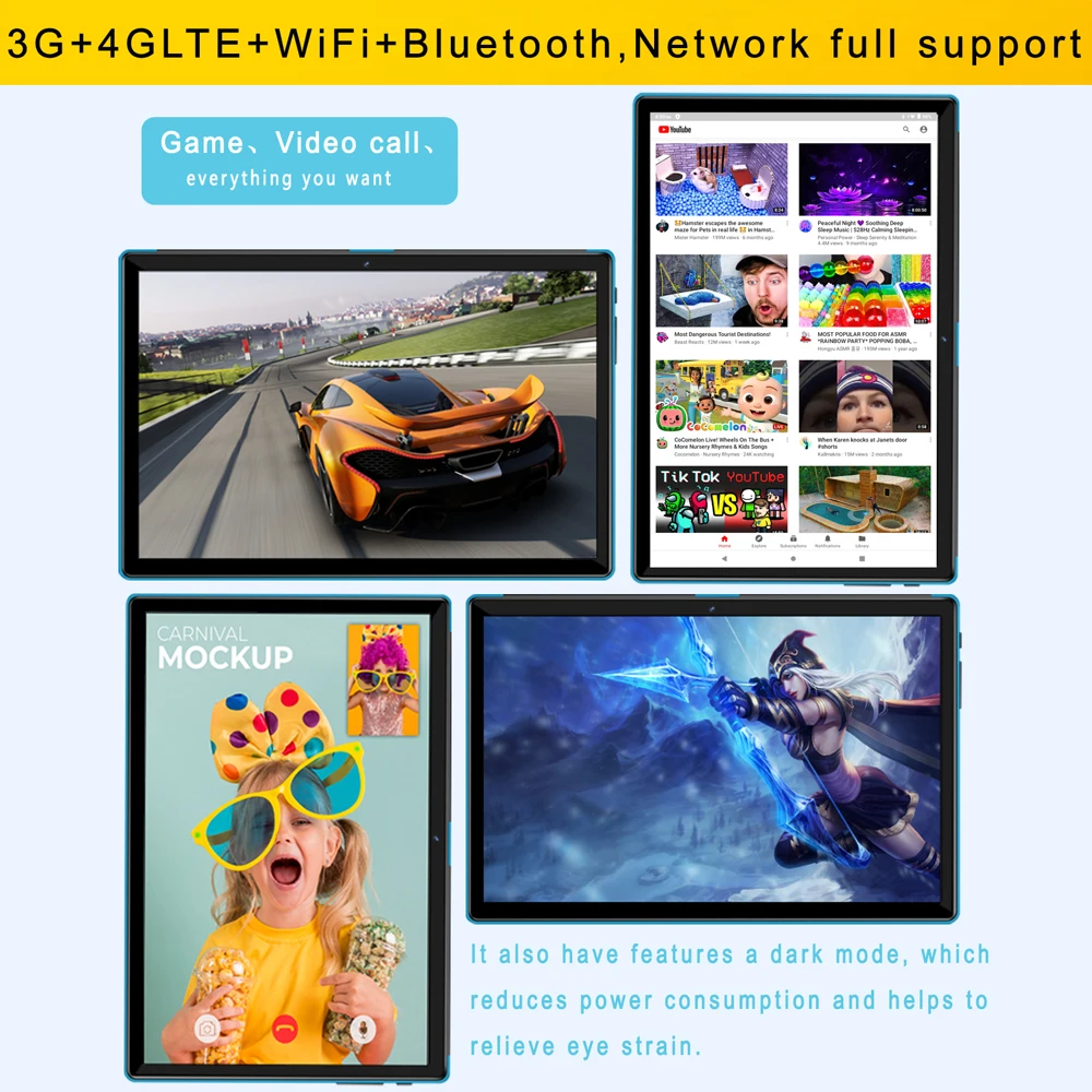 10.1 Inch Tablets Android 12 8GB + 128GB 4G Phone Call Smart Pc Android Tablet Android, Tablet Phone,Android tablette,Touch Pen 6