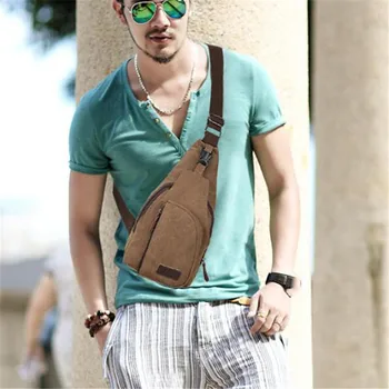 

Vintage Casual Men Crossbody Bags Chest Canvas Water Proof Handbags For Male Pouch Bum Hip Bags