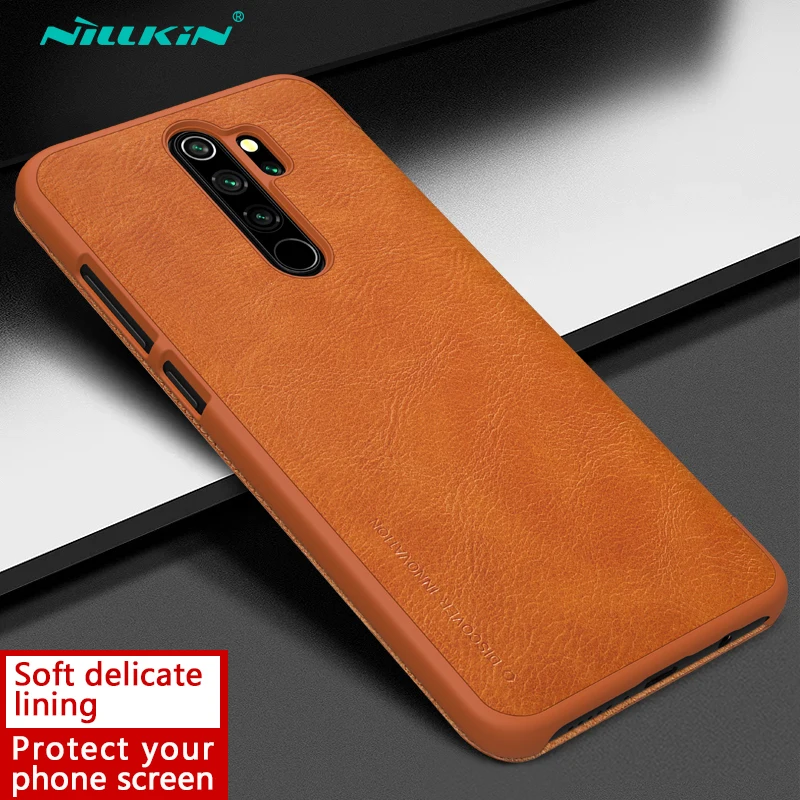 Кожаный чехол Nillkin для Xiaomi Redmi Note 8 Pro Qin серии флип Чехлы Роскошные чехлы для телефонов задняя крышка - Цвет: Коричневый