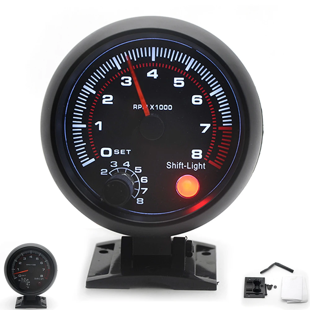 3.75 "ELEKTRISCHE SCHWARZ TACHOMETER RPM GAUGE /AUTO GAUGE/SCHWARZ FELGE MIT SHIFT LICHT 4 6 8
