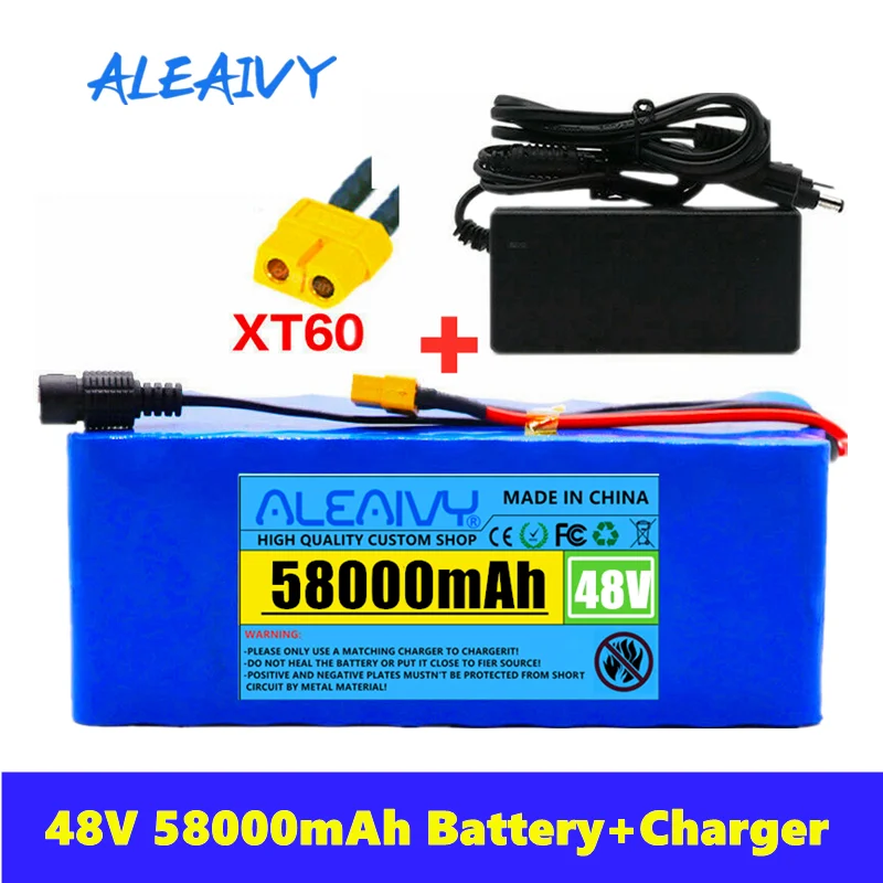 

48v 58Ah Lithium Ion Battery 58000mAh 1000w Lithium Ion Battery Pack for 54.6v E-bike Electric Bicycle Scooter with BMS +Charger