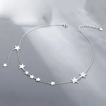 

Ladies S925 Sterling Silver Star Pendant Necklace Temperament Clavicle Chain Women Choker Neckalce