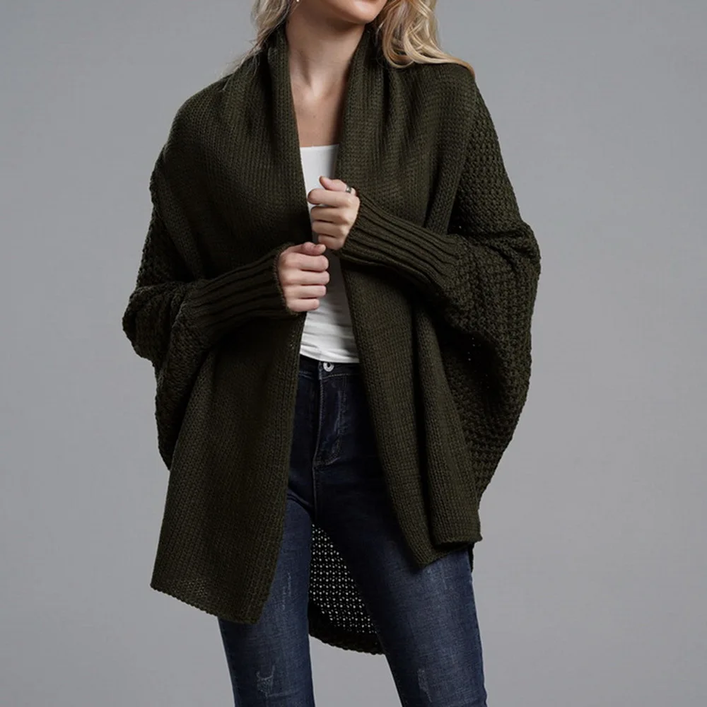 Women Autumn Cardigan Sweater Batwing Sleeve Knitwear Jacket Solid Color Plus Size Cardigan Female Femme Jumper Coat New