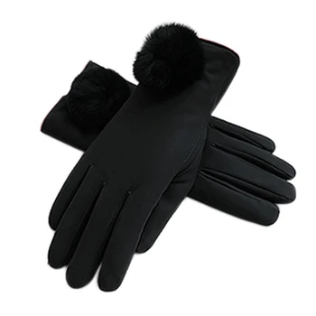 

Women Ladies Texting Mittens Cold Weather Sensitive Full Finger Soft Windproof PU Leather Outdoor Thick Warm Lined Winter Gloves