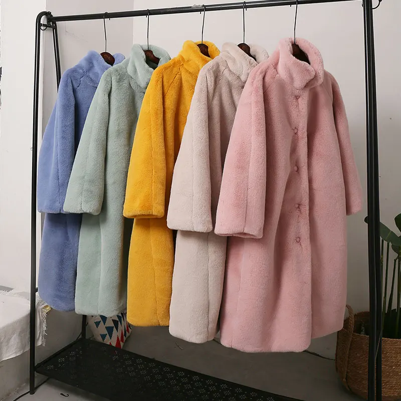 Winter Faux Fur Coat Women Korean Stand Collar Loose Oversized Warm Fur Jacket Female Fashion Big Hem Long Fur Coat Women