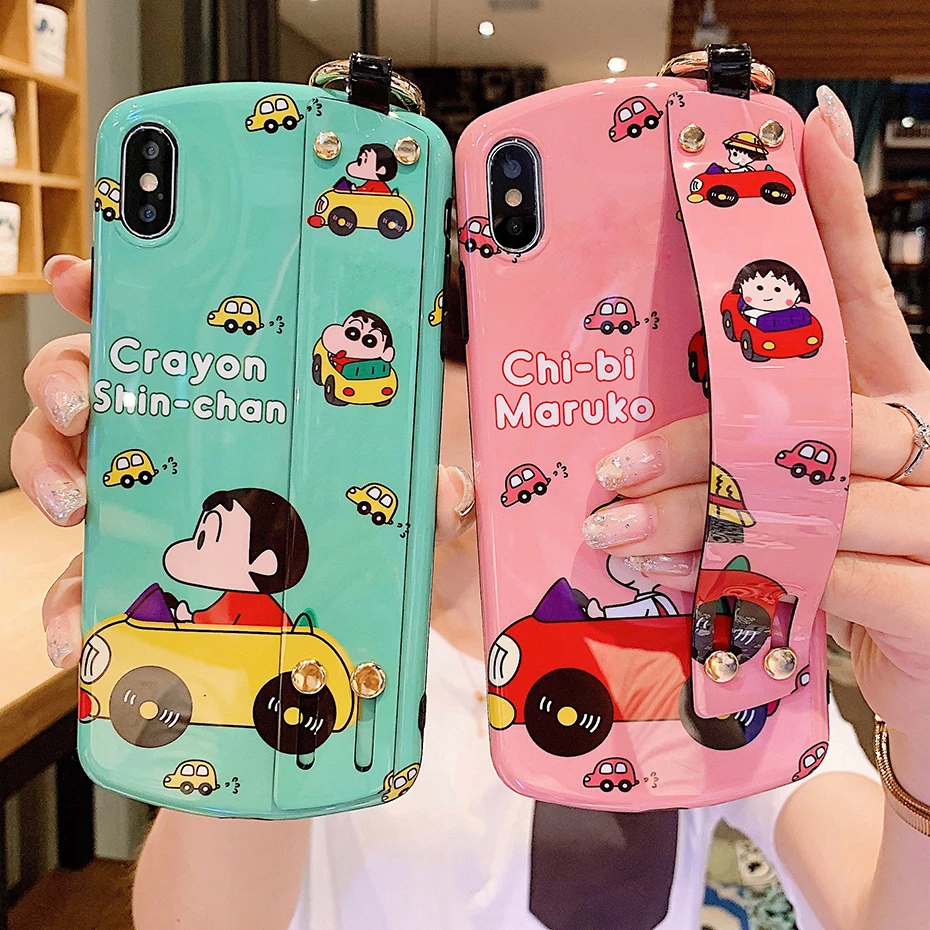 

Crayon Shin-chan Chibi Maruko Chan Case for iPhone XR X XS Max Cute Cartoon Anime Wristbands Phone Case for iPhone 7 8 6 6S Plus
