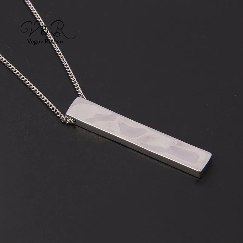 Soft hammered surface rectangle pendant necklace, high polished surface, basic style, sweater chain, imitation rhodium plated (4)