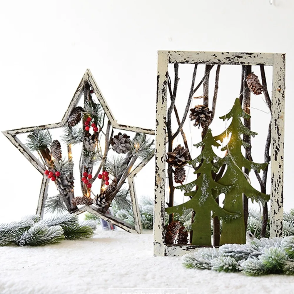 

Creative LED Pentagam Red Berries Tree Lighting Christmas Square Wall Hanging Desktop Ornaments Christmas Decorations