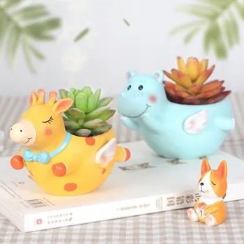 

Creative Flower Pot Cartoon Deer Planter Puppy Resin Planters Pots For Flowers Flower Desktop Macetas Home Garden
