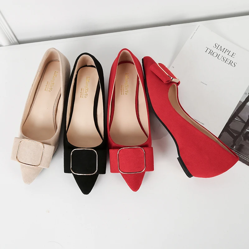 

Spring Autumn Ol Office Lady Shoes Pointed Toe Slip on Shoes Woman Low Heels Pumps Metal Boat Shoes Faux Suede Ladies Shoes 7687