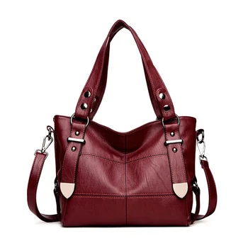 

Bags For Women Luxury Handbag Shoulder Bag Casual Shopping Tote PU Leather Handbags Double Arrows Solid Bag Wine red
