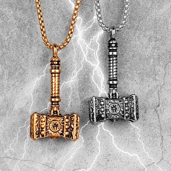 

Thor's Hammer Mens Long Necklaces Pendants Chain Punk Hip Hop for Boy Male Stainless Steel Jewelry Creativity Gift Wholesale