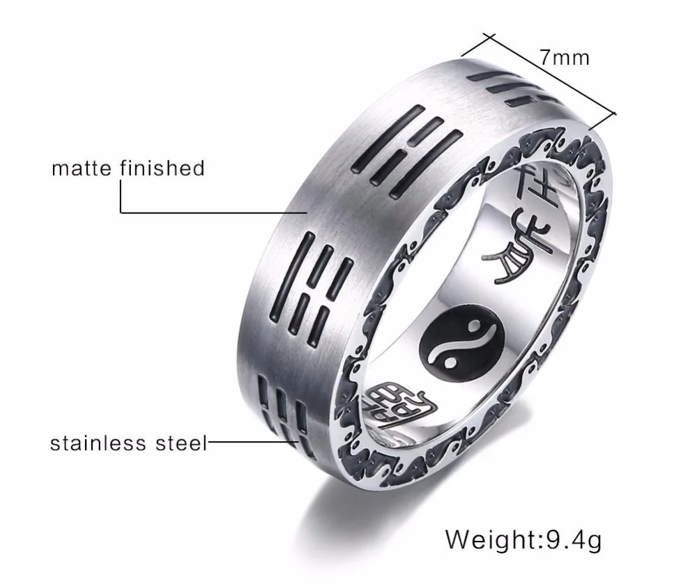 Mens Rings Stainless Steel Creative Chinese Style Taoist Tai Chi Bagua Symbol Ring Men Fashion Jewelry  Accessories Anel Aneis Masculinos 14