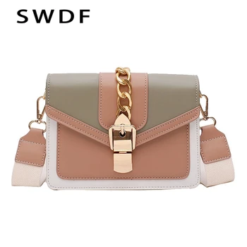 

SWDF Contrast color Leather Crossbody Bags For Women Travel Handbag Fashion Simple Shoulder Messenger Bag Ladies Cross Body Bag