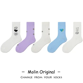 

Solid Color Sock for Woman Flowers Socks Women Adult Kawaii Ladies Elegant High Sox Cotton Spring Autumn Female Trendy Skarpetki