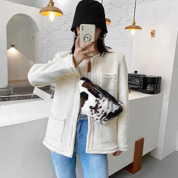 

Women Cow Pattern Fanny Chest Packs Fashion Plush Ladies Chest Bag Zipper Messenger Pouch Female Money Purses