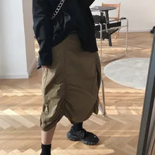 Модная новинка, осенняя модель, повседневный стиль, однотонная плиссированная юбка с высокой талией, длинная свободная Женская юбка AI759