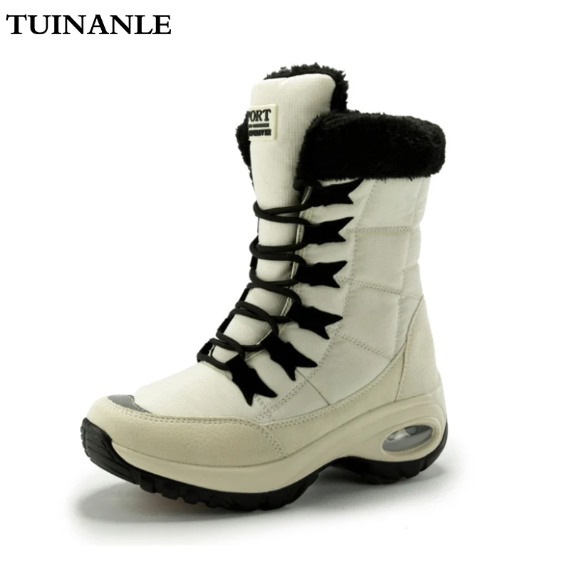 Chaussures Boots Lace-Up Waterproof Mid-Calf Winter Women Ladies No TUINANLE Comfortable
