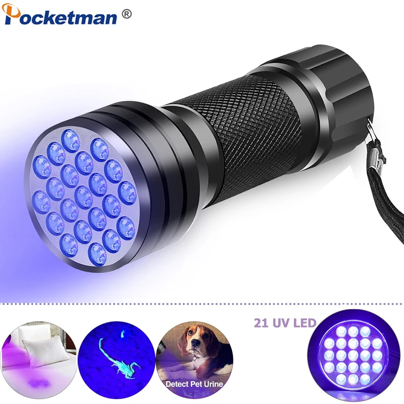 

UV LED Flashlight 395-400nm Ultraviolet Checked Light lamp 21LED 12LED UV Torch Portable UV Flashlight for Detection Inspection