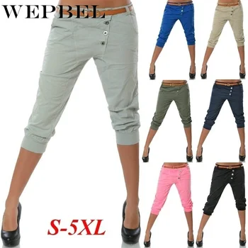 

WEPBEL Plus Size S-5xl Women's New Fashion Boyfriend Capri Pants Casual Chino Pants