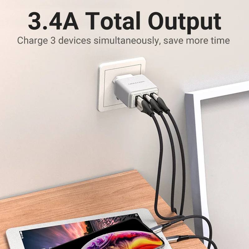 Vention 5V 3.4A USB зарядное устройство для iphone 11Pro 8 7 быстрый мобильный телефон Huawei Mate 30