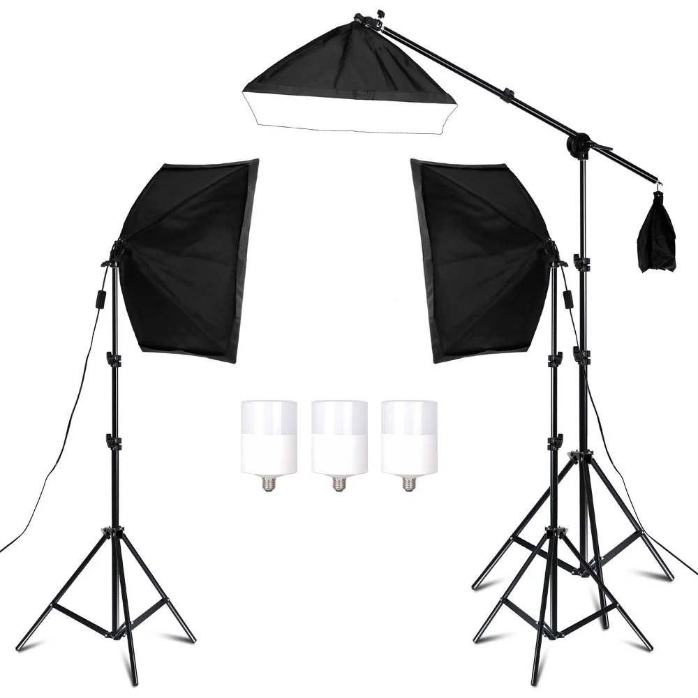 Kit de iluminación de estudio de fotografía, Softbox, brazo para vídeo y YouTube, conjunto de iluminación continua profesional, estudio fotográfico