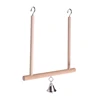 Birds Perch Parrot Play Toys Stand Holder natural Wooden Swing Bell Cage Hanging 2