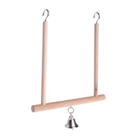 Birds Perch Parrot Play Toys Stand Holder natural Wooden Swing Bell Cage Hanging 2
