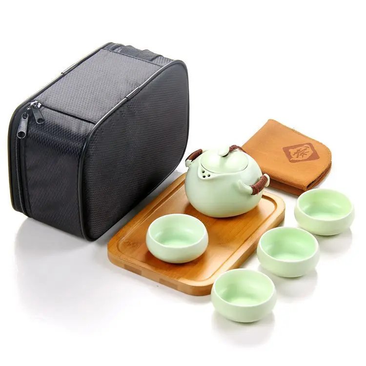 

Outdoor Travel Tea Set Quik Cup a Pot Two Cup Whole Set Car Mounted Travel Carrying Case Set Office Ceramic Teapot