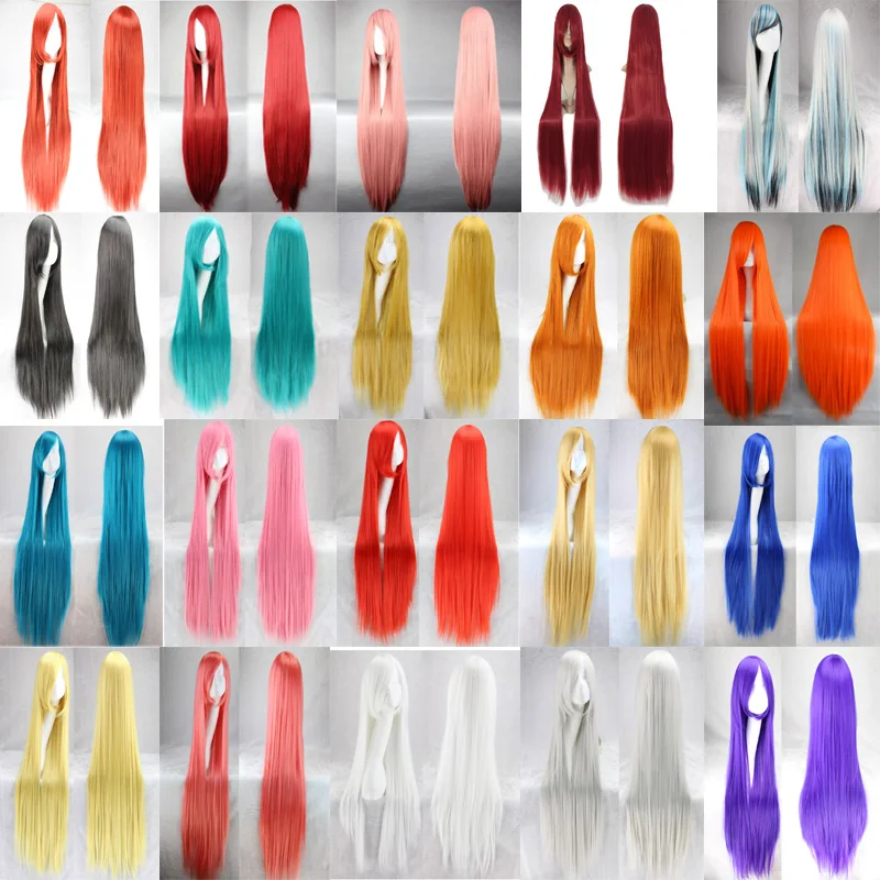 

100CM Long Straight Hair Role-playing Wig Heat-resistant Synthetic Hair Anime Party Wig Hair Dress Up Cosplay Accessories