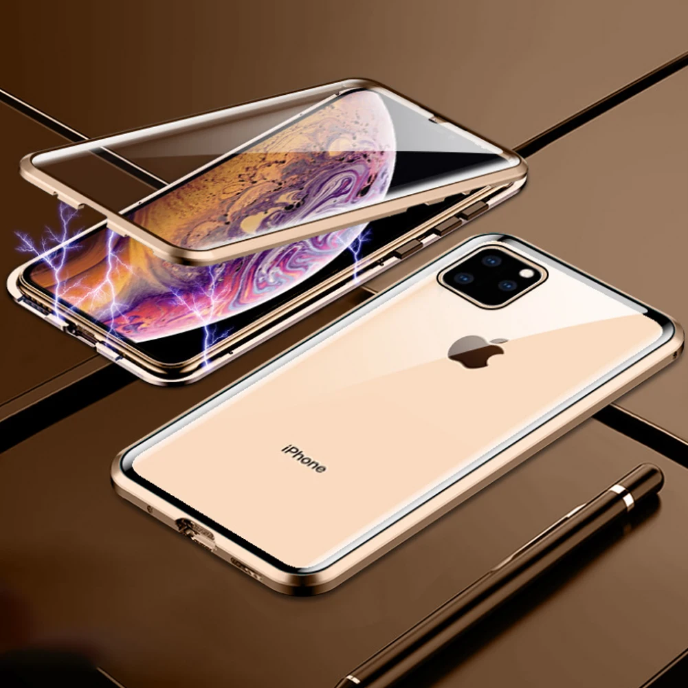 Магнитное закаленное стекло чехол для iPhone 11 Pro X XS MAX XR 8 7 металлический бампер Магнитный чехол для samsung Galaxy Note 10 S10 Plus