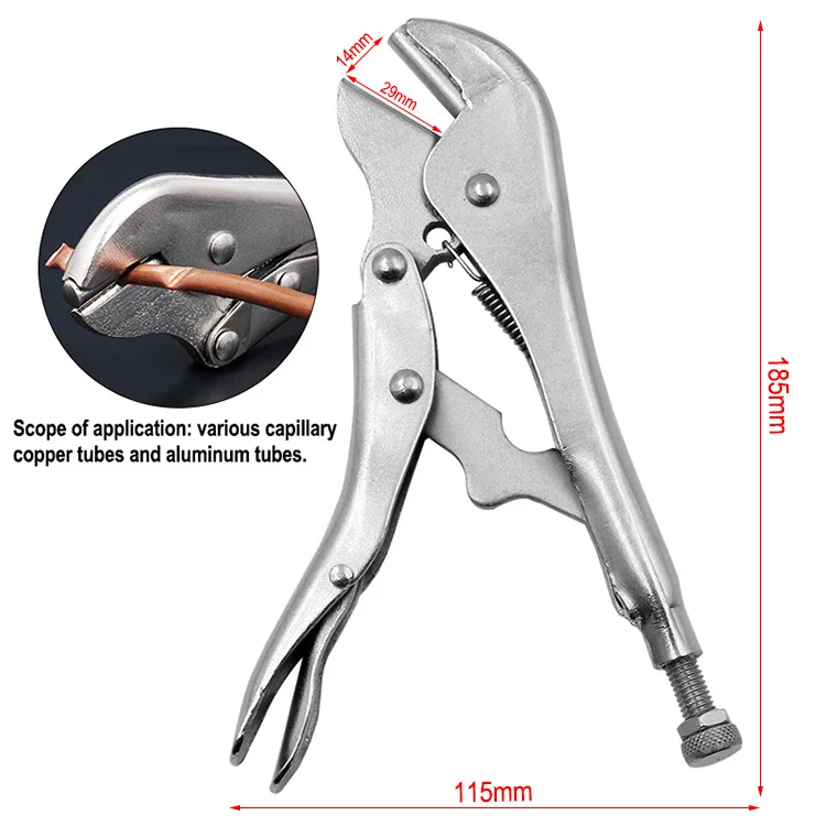 7 "175mm Copper Tube Seal Tongs Round Mouth Steels Locking Clamp Carbon Steel Refrigeration Tools Sealing Hand Vigorously Pliers