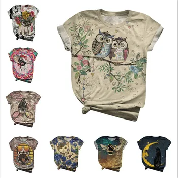 

2020 Summer Women T-shirts New Design 3D Animal Dog Birds Print O-Neck T-Shirts Plus Size 3XL T-Shirt Tops Tees Mujer Z0603