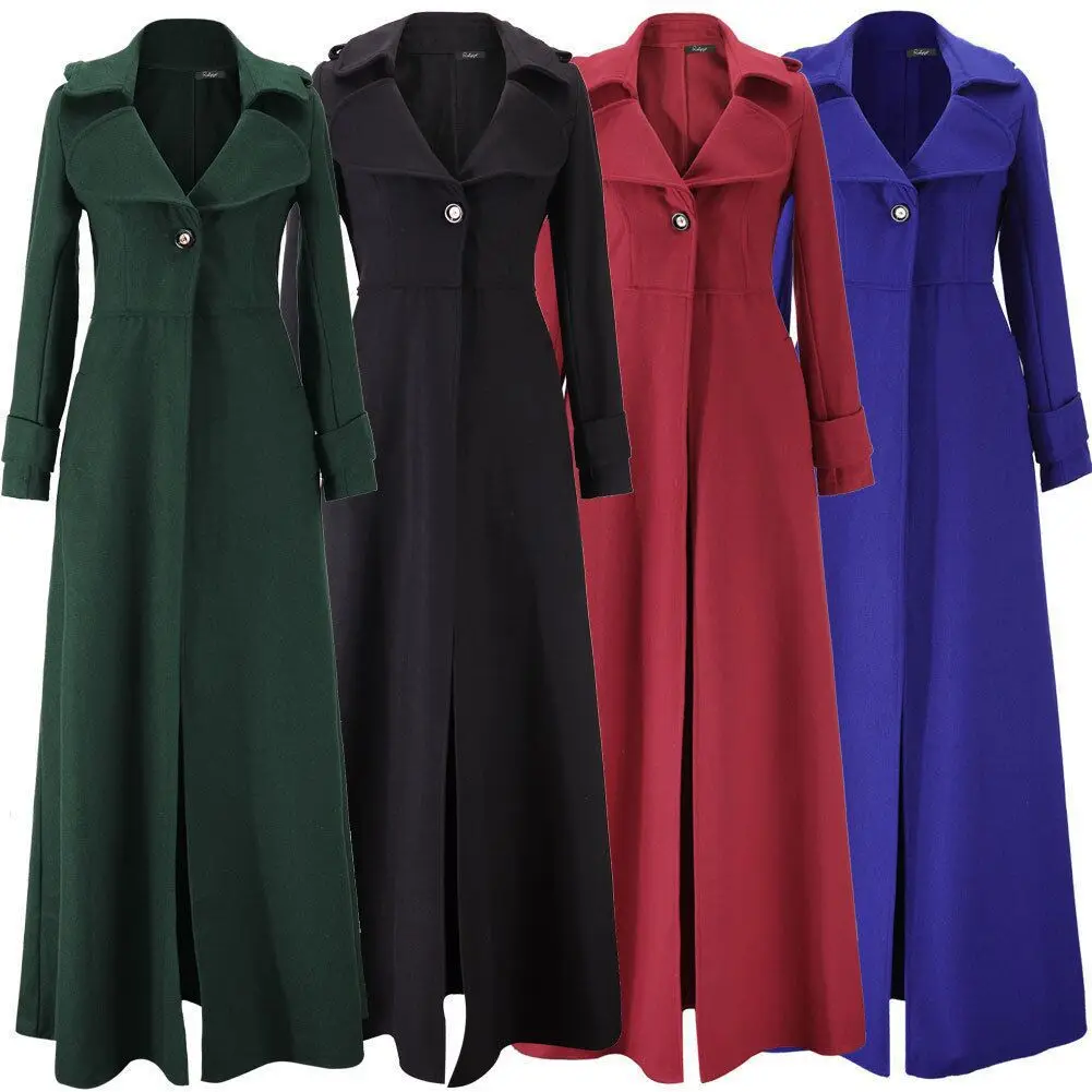 

2019 Autumn And Winter New Female Woolen Coat Solid Color Stitching Single Row Two Buckles Slim Imitation Mopping Long Coat