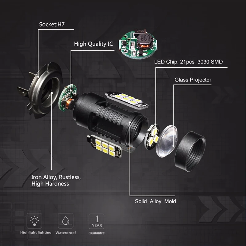 1 шт. Мощный Автомобильный светодиодный H7 светодиодный фонарь 3030 21SMD 21 Вт Противотуманные фары 21 Вт 6500 к дневные ходовые огни для автомобильных аксессуаров