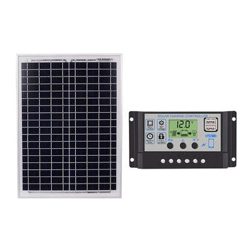 

Black 18V20W Solar Panels + 12V/24V Solar Controller With USB Interface