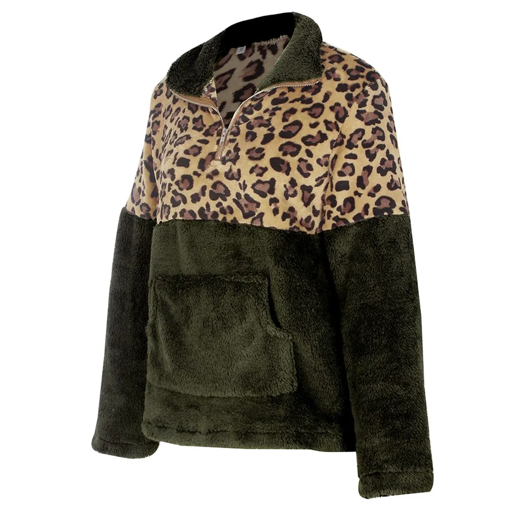 Womail толстовки зимние свободные женские популярные водолазки леопардовые искусственные толстовки на молнии модные повседневные толстовки пуловер