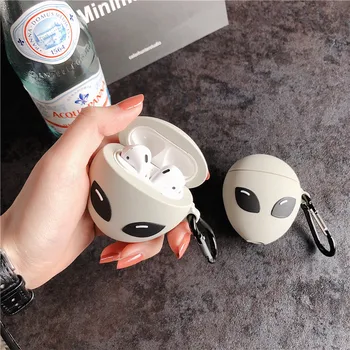 

3D Earphone Case for Airpods 1 2 Case Silicone Luminous Cartoon Cute Alien Headphone Covers for Apple Earpods Case