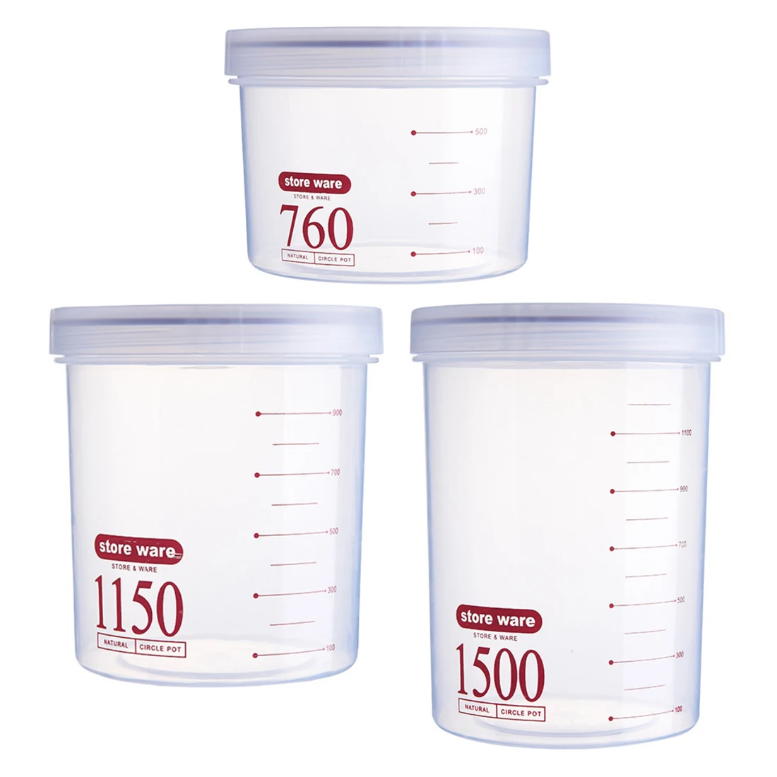 

3Pcs Fresh-Keeping Cans Sealed Cans Food Store Ware Kitchen Grain Storage Box For Storing Food Seasonings - Red + Transparent