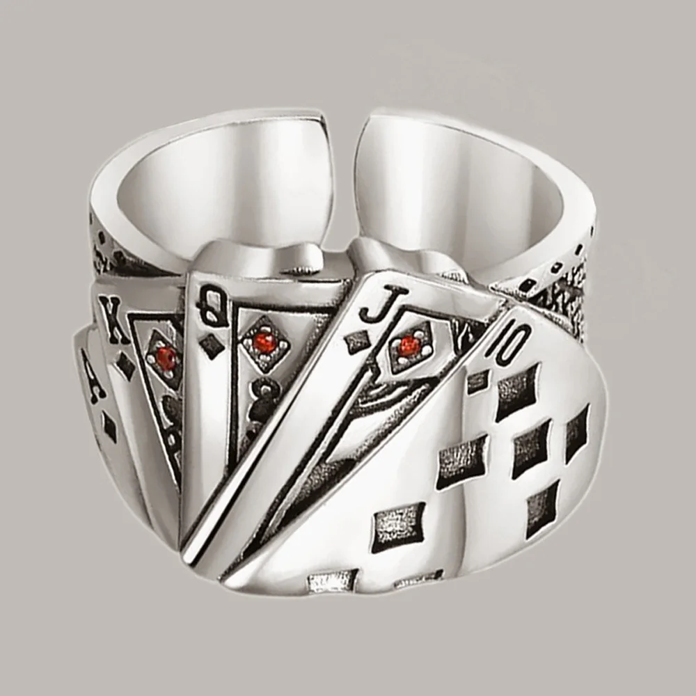 Poker Ring Do old Character Index Finger Ring Punk Hip-Hop Tide Restoring Ancient Ways People Creative Poker Street Snap Ring