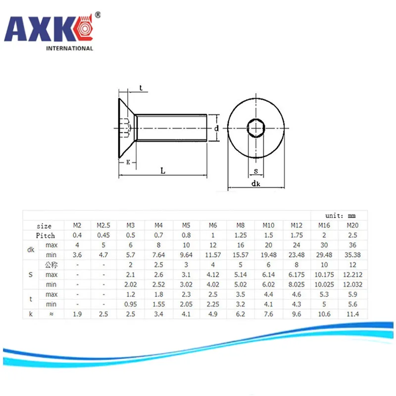 AXK M8 5 шт. 304 нержавеющая сталь шестигранные потайные винты плоский болт с головкой