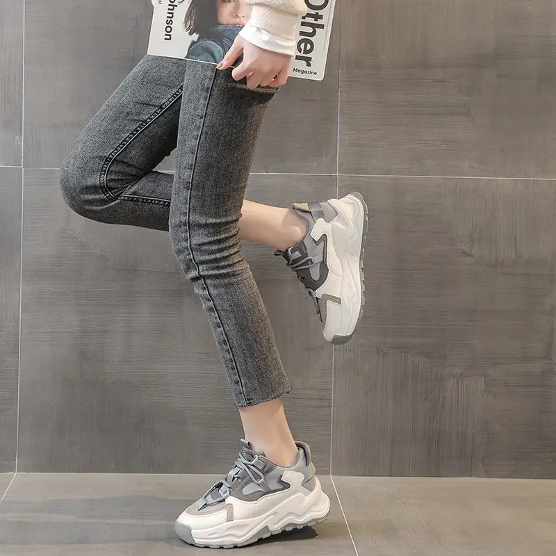 Women's Shoes Breathable New Autumn Thick Bottom All-match 2021 Patchwork Sneakers Women Non Slip Woman Sneakers Platform Tennis