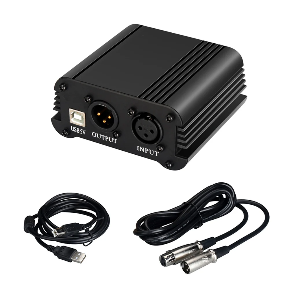 48V Phantom Power Supply with USB Cable XLR 3 Pin Cable for Condenser Mic