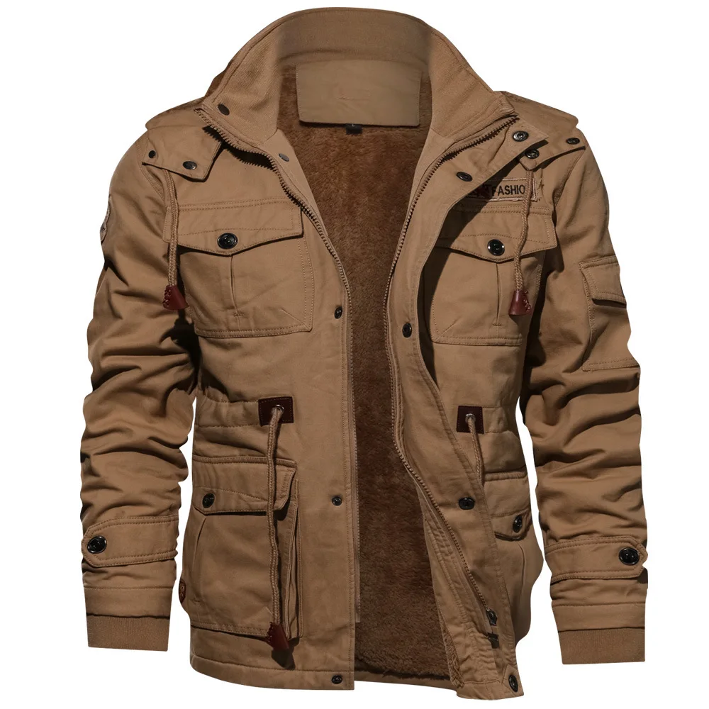 

Men Thick Washed Cotton Mid-length Jacket