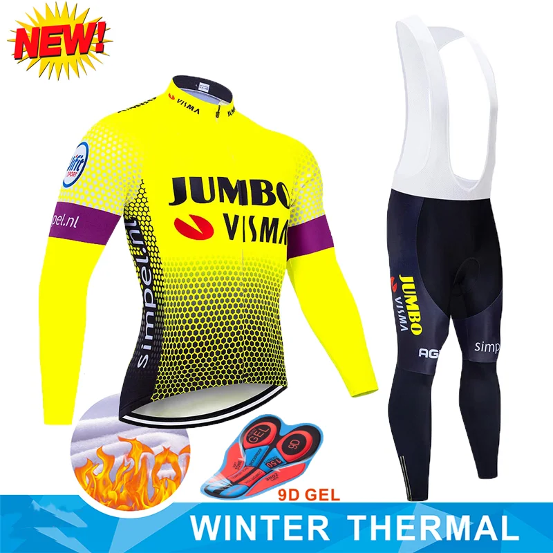 

2019 Pro Team Jumbo Cycling Jersey 9D Bib Set MTB Uniform Bike Clothing Mens Winter Thermal Fleece Bicycle Clothes Cycling Wear